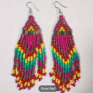 Rose Red Seed Bead Earrings